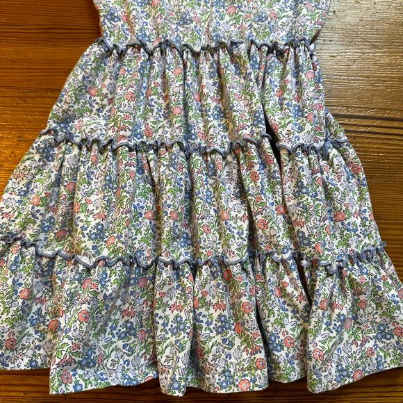 Shrimp and Grits Kids blue pink floral short sleeve tiered dress SIZE M(5-6) - Picture 3 of 5